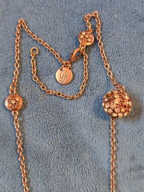 Rose-Toned Crystal Station Necklace with Initial Charm 17"
